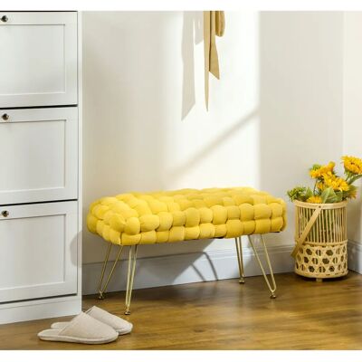 HOMCOM - Velvet Footstool - Amarillo - Metal Legs - Ottoman HOMCOM - Velvet Footstool - Amarillo - Metal Legs - Ottoman