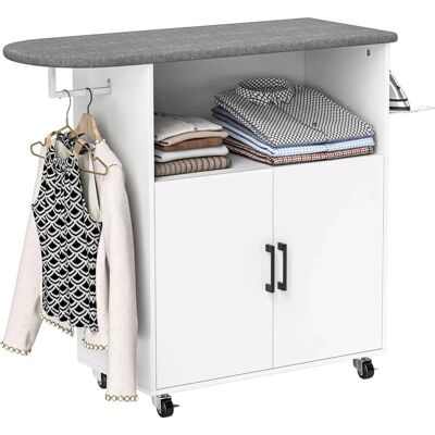 Homcom Armário de passar branco com rodas e espaço de armazenamento - Estação de passar roupa Homcom Armário de passar branco com rodas e espaço de armazenamento - Estação de passar roupa