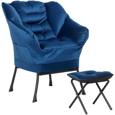 Sillón Homcom Azul con Otomana - Sala de Estar, Lectura, Patas de Acero Sillón Homcom Azul con Otomana - Sala de Estar, Lectura, Patas de Acero