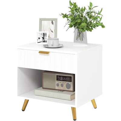 Mesita de Noche Moderna Blanca HOMCOM con Cajón y Compartimento Abierto Mesita de Noche Moderna Blanca HOMCOM con Cajón y Compartimento Abierto