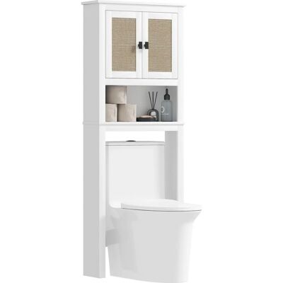 Mueble de baño Homcom - Puertas de ratán - Estantes ajustables - 60x19,5x160 cm - Blanco Mueble de baño Homcom - Puertas de ratán - Estantes ajustables - 60x19,5x160 cm - Blanco