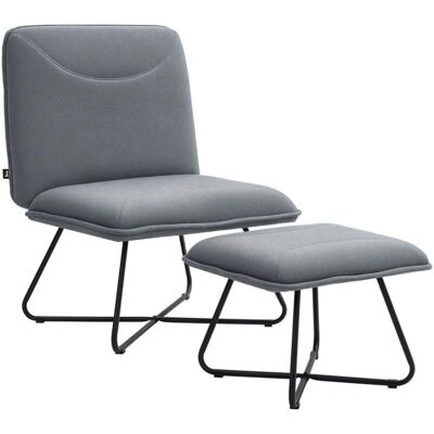 Homcom Sillón con Otomana - Espuma de Alta Densidad, Patas de Acero, Tela de Linón Homcom Sillón con Otomana - Espuma de Alta Densidad, Patas de Acero, Tela de Linón