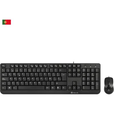 NGS Cocoa Kit - Set tastiera e mouse con USB, Nero, QWERTY, Portoghese NGS Cocoa Kit - Set tastiera e mouse con USB, Nero, QWERTY, Portoghese