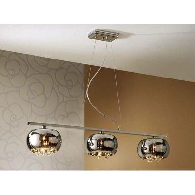 Schuller Argos - Lámpara colgante de techo con barra de cristal de 3 luces, cromada, G9 Schuller Argos - Lámpara colgante de techo con barra de cristal de 3 luces, cromada, G9