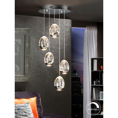 Schuller Roc Integrated LED 5 Light Crystal Cluster Drop Ceiling Pendant Chrome Schuller Roc Integrated LED 5 Light Crystal Cluster Drop Ceiling Pendant Chrome