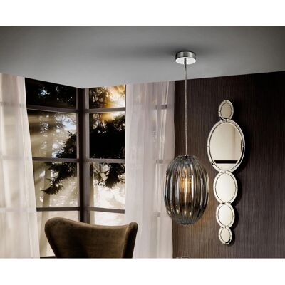 Lámpara colgante Schuller Ovila en cromo - Ajustable, Cristal gris humo - Lámpara suspendida Lámpara colgante Schuller Ovila en cromo - Ajustable, Cristal gris humo - Lámpara suspendida