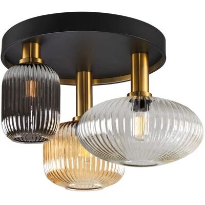 Schuller Norma 3 Light Globe Ceiling Light - Black, Brass, Crystal Shades Schuller Norma 3 Light Globe Ceiling Light - Black, Brass, Crystal Shades