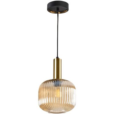 Schuller Norma Globe Pendant Ceiling Light - Black, Brass, Amber Glass Schuller Norma Globe Pendant Ceiling Light - Black, Brass, Amber Glass