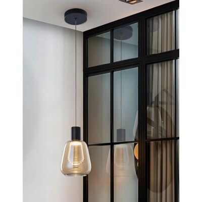 Schuller Carisa Ceiling Lamp - Amber Glass, Adjustable Height, Black/Copper Schuller Carisa Ceiling Lamp - Amber Glass, Adjustable Height, Black/Copper