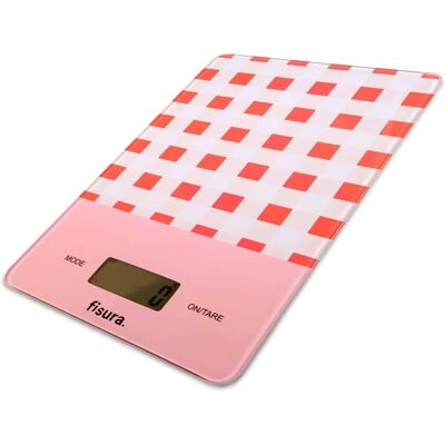 Balance de Cuisine Numérique Rouge Vichy FISURA - 5kg/11lbs, Précise, Tara, Arrêt auto - Publicité Balance de Cuisine Numérique Rouge Vichy FISURA - 5kg/11lbs, Précise, Tara, Arrêt auto - Publicité
