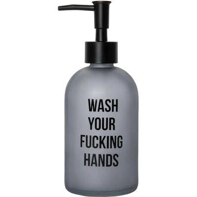 FISURA Glas-Seifenspender - 'wash your fucking hands' - Flüssigseife, Gel, Shampoo, Desinfektionsmittel FISURA Glas-Seifenspender - 'wash your fucking hands' - Flüssigseife, Gel, Shampoo, Desinfektionsmittel