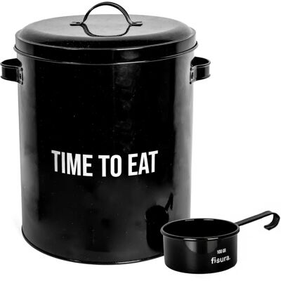 FISURA - Récipient de nourriture pour animaux 'time to eat' - Métal, 5kg, Noir - Publicité FISURA - Récipient de nourriture pour animaux 'time to eat' - Métal, 5kg, Noir - Publicité