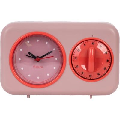 Fisura Retro Keukentimer & Klok - Roze Fisura Retro Keukentimer & Klok - Roze