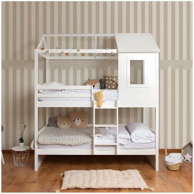 Muemue Modell - Weiße Kinderhäuschen Etagenbett - 90x190cm Muemue Modell - Weiße Kinderhäuschen Etagenbett - 90x190cm