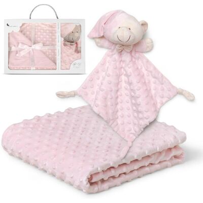 Interbaby Roze Baby Dekentje en Doudou Set - Zacht Pluche, Relieftextuur Interbaby Roze Baby Dekentje en Doudou Set - Zacht Pluche, Relieftextuur