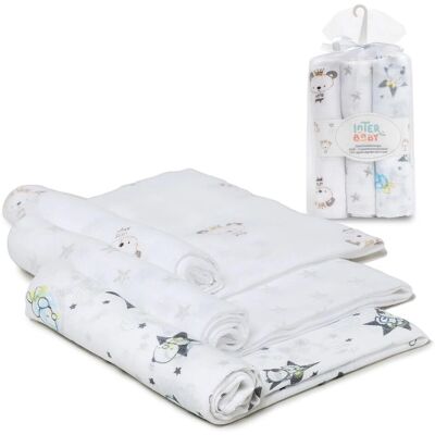 Interbaby Set van 3 Baby Gasen - 80x80 cm - Gedrukt Interbaby Set van 3 Baby Gasen - 80x80 cm - Gedrukt