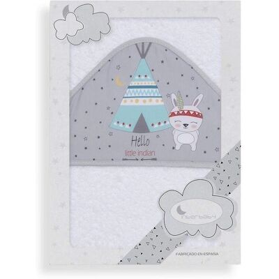 INTERBABY Dziecięcy ręcznik z kapturem 100x100cm - Biały-Szary - Ręcznik dla dzieci INTERBABY Dziecięcy ręcznik z kapturem 100x100cm - Biały-Szary - Ręcznik dla dzieci
