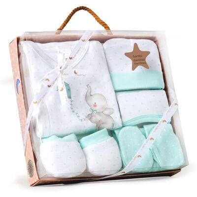 Set 5 pezzi neonato - Elefante Menta Set 5 pezzi neonato - Elefante Menta