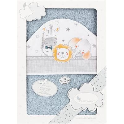 Serviette à capuche Safari gris Interbaby - Serviette Serviette à capuche Safari gris Interbaby - Serviette