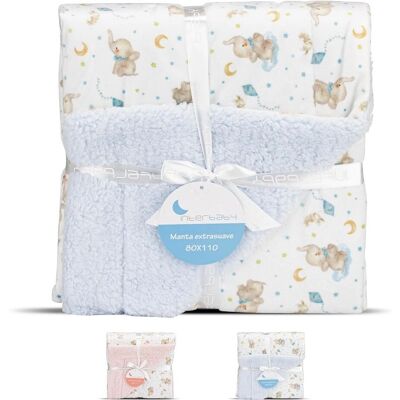 Couverture bébé Éléphant Interbaby - Ultra-douce, Bleue Couverture bébé Éléphant Interbaby - Ultra-douce, Bleue