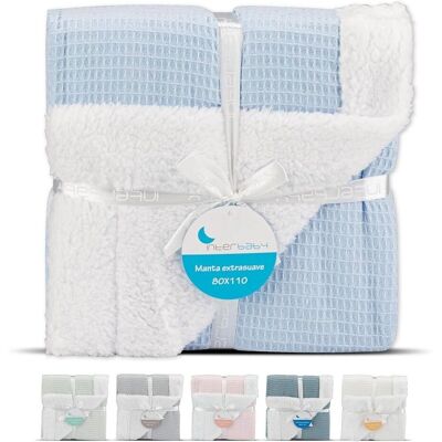Plaid per Bebè Blu Interbaby - Doppio Lato 80x110cm Plaid per Bebè Blu Interbaby - Doppio Lato 80x110cm
