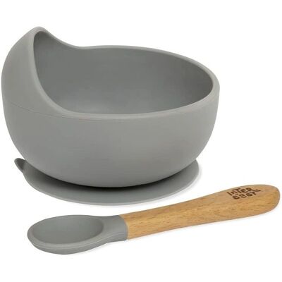 Zestaw do karmienia Interbaby - Miska i łyżka silikonowa, 250ml, Szary Zestaw do karmienia Interbaby - Miska i łyżka silikonowa, 250ml, Szary