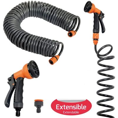 Tubo da Giardino SATURNIA - Spirale Estensibile 15m con Pistola Tubo da Giardino SATURNIA - Spirale Estensibile 15m con Pistola