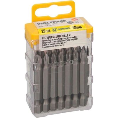 Lange Phillips schroevendraaierbits - Nr 1 - 20 stuks - Chroom vanadium S2 staal - Zeskantige punten - Professionele lijn Lange Phillips schroevendraaierbits - Nr 1 - 20 stuks - Chroom vanadium S2 staal - Zeskantige punten - Professionele lijn