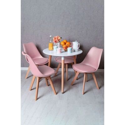 Regalos Miguel - Mesa redonda 80cm branca e 4 cadeiras rosas - Conjunto para refeições Regalos Miguel - Mesa redonda 80cm branca e 4 cadeiras rosas - Conjunto para refeições