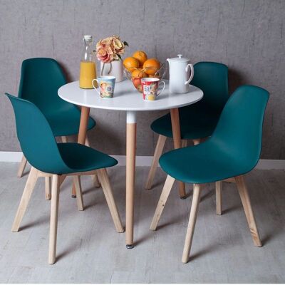 Regalos Miguel - Mesa redonda 80cm branca com 4 cadeiras nórdicas amarelas - Conjunto de jantar Regalos Miguel - Mesa redonda 80cm branca com 4 cadeiras nórdicas amarelas - Conjunto de jantar