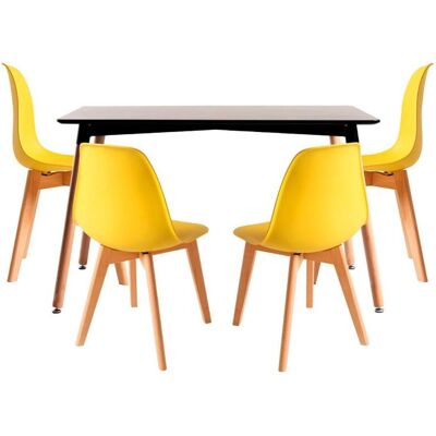 Regalos Miguel - Conjunto de 4 Cadeiras de Jantar Amarelas e Mesa Retangular - Móveis de Jardim Regalos Miguel - Conjunto de 4 Cadeiras de Jantar Amarelas e Mesa Retangular - Móveis de Jardim