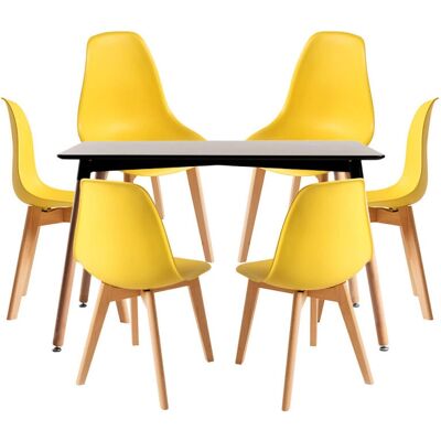 Mesa Retangular Miguel 120x80cm com 6 Cadeiras Amarelas Mesa Retangular Miguel 120x80cm com 6 Cadeiras Amarelas