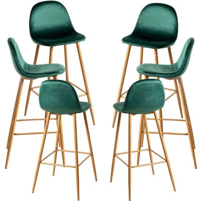 Miguel - Conjunto de 6 banquetas de veludo - Verde - Uso interno Miguel - Conjunto de 6 banquetas de veludo - Verde - Uso interno