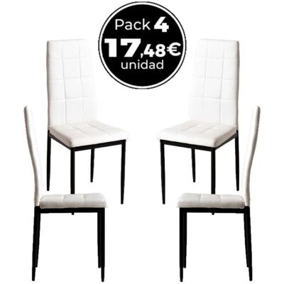 Sillas de Comedor Blancas de Piel Sintética Miguel - Pack de 4 - Modernas y Duraderas Sillas de Comedor Blancas de Piel Sintética Miguel - Pack de 4 - Modernas y Duraderas