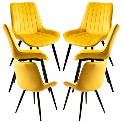 Regalos Miguel - Conjunto de 6 Cadeiras de Jantar em Veludo Amarelo Regalos Miguel - Conjunto de 6 Cadeiras de Jantar em Veludo Amarelo