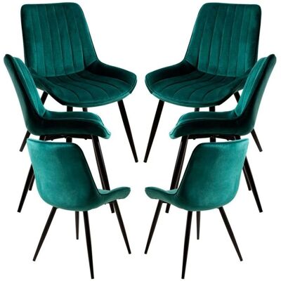 Regalos Miguel - Conjunto de 6 Cadeiras de Veludo - Verde - Cadeira de jantar Regalos Miguel - Conjunto de 6 Cadeiras de Veludo - Verde - Cadeira de jantar