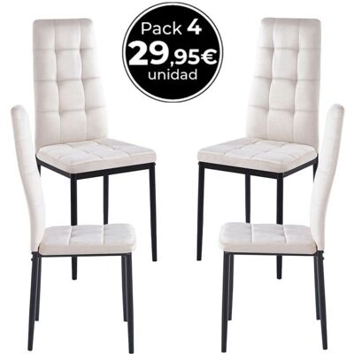 Cadeiras de sala de jantar em veludo bege Regalos Miguel - Pack de 4 Cadeiras de sala de jantar em veludo bege Regalos Miguel - Pack de 4