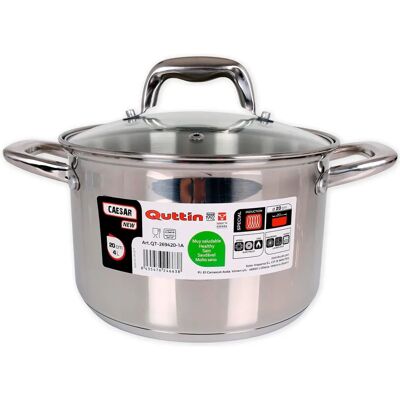 Olla de Acero Quttin 20cm con Tapa de Cristal - 4L - Apta para Inducción Olla de Acero Quttin 20cm con Tapa de Cristal - 4L - Apta para Inducción