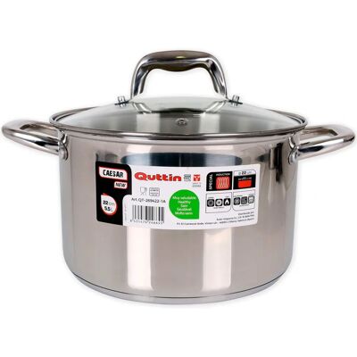 Quttin Edelstahl Topf mit Glasdeckel - 22cm - 5,5L - Induktion Quttin Edelstahl Topf mit Glasdeckel - 22cm - 5,5L - Induktion