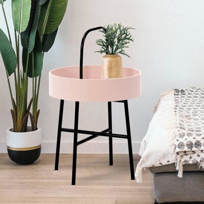 VS VENTA-STOCK - Table d'appoint ronde MDF rose cadre noir - Publicité VS VENTA-STOCK - Table d'appoint ronde MDF rose cadre noir - Publicité