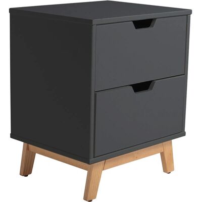 Comodino Miranda - 2 Cassetti, Antracite, MDF, Gambe in legno Comodino Miranda - 2 Cassetti, Antracite, MDF, Gambe in legno