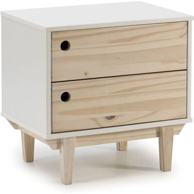 Nuit Gianna Vente-stock - 2 Tiroirs, Blanc & Bois Naturel - Publicité Nuit Gianna Vente-stock - 2 Tiroirs, Blanc & Bois Naturel - Publicité