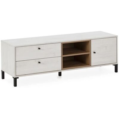 VS VENTA-STOCK Meuble TV - Blanc et Bois, 136,5cm de large - Publicité VS VENTA-STOCK Meuble TV - Blanc et Bois, 136,5cm de large - Publicité