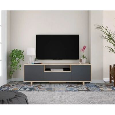 VS VENTA-STOCK - Mueble TV Zaida 3 Puertas - Roble y Gris VS VENTA-STOCK - Mueble TV Zaida 3 Puertas - Roble y Gris
