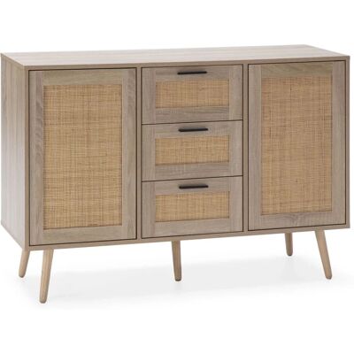 VS Venta-stock Dalia Buffet de Ratán - 120cm - Roble - Almacenamiento elegante VS Venta-stock Dalia Buffet de Ratán - 120cm - Roble - Almacenamiento elegante