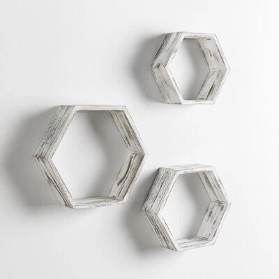 VS VENTA-STOCK Ensemble d'étagères murales hexagonales Nuno - Bois Blanc - Publicité VS VENTA-STOCK Ensemble d'étagères murales hexagonales Nuno - Bois Blanc - Publicité