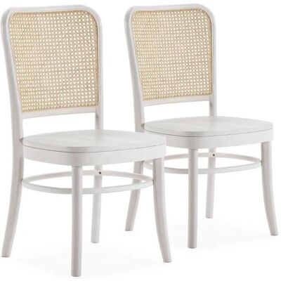 VS VENTA-STOCK - Vesta Weiße Massivholz Rattan Esszimmerstühle VS VENTA-STOCK - Vesta Weiße Massivholz Rattan Esszimmerstühle