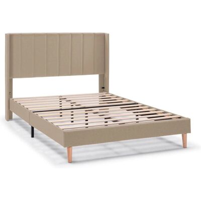 Estructura de cama tapizada Noelia - 140x190cm - Beige - VENTA-STOCK Estructura de cama tapizada Noelia - 140x190cm - Beige - VENTA-STOCK