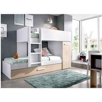Cama litera Lucas BEFARA con almacenaje - Diseño compacto para 3 camas Cama litera Lucas BEFARA con almacenaje - Diseño compacto para 3 camas
