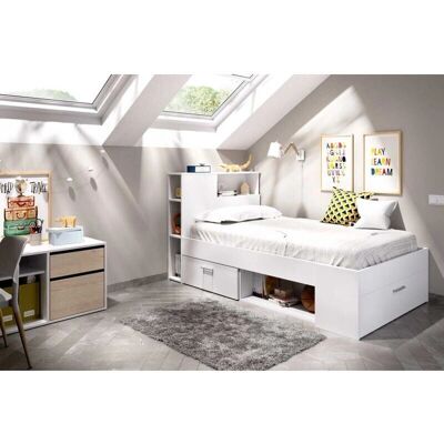 BEFARA - cama con cajones y estantes - Blanco - Cama BEFARA - cama con cajones y estantes - Blanco - Cama